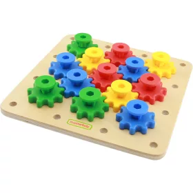 Montessori színes fogaskerék építő, fejlesztő tábla