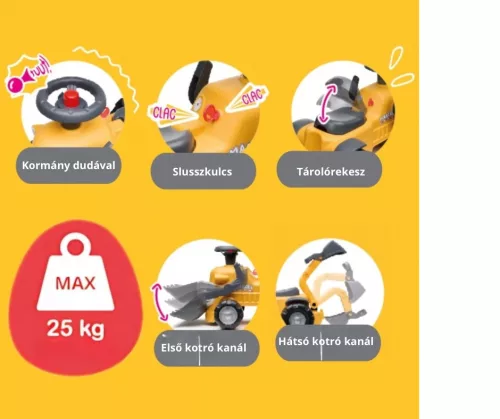 Homlokrakodó utánfutóval és markolóval