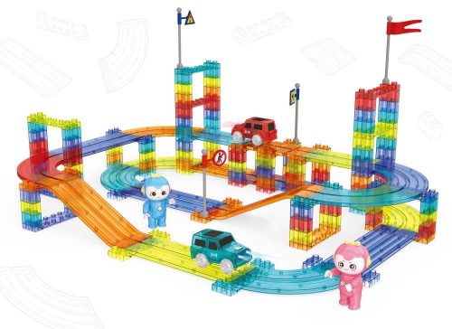 Mágneses autópálya készlet LED-es autókkal