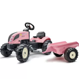 Rózsaszín pedálos traktor utánfutóval