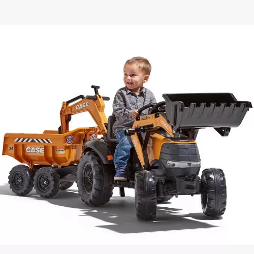 Pedálos traktor utánfutóval, markolóval és rakodóval