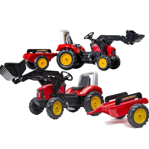 Red Supercharger pedálos traktor pótkocsival és első kanállal