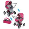 4 az 1-ben állítható rózsaszín babakocsi, kiegészítőkkel