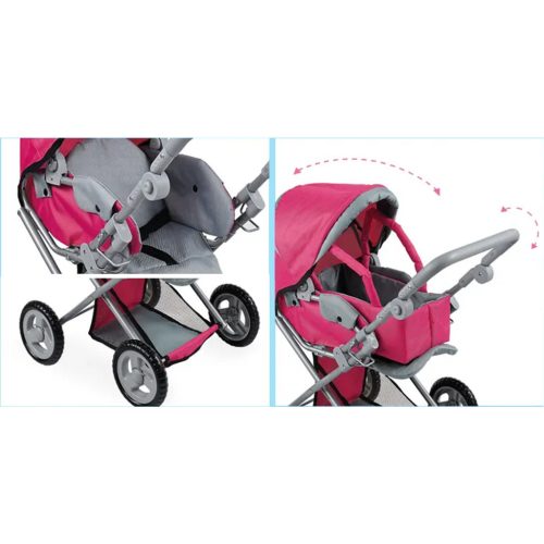 4 az 1-ben állítható rózsaszín babakocsi, kiegészítőkkel