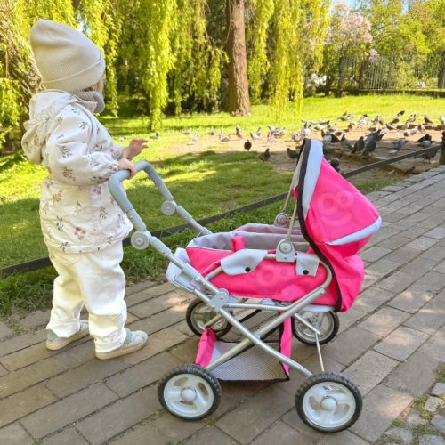 4 az 1-ben állítható rózsaszín babakocsi, kiegészítőkkel