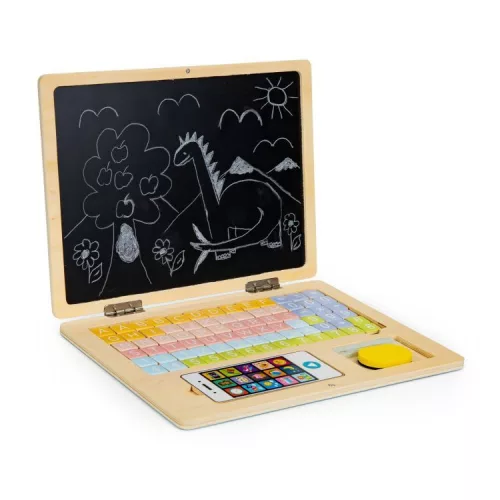 ECOTOYS fa rózsaszín mágneses laptop, telefonnal és kiegészítőkkel