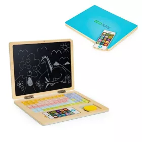   ECOTOYS fa kék mágneses laptop, telefonnal és kiegészítőkkel