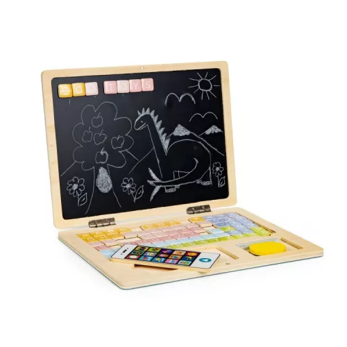 ECOTOYS fa kék mágneses laptop, telefonnal és kiegészítőkkel