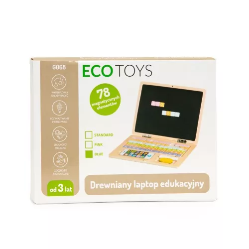 ECOTOYS fa kék mágneses laptop, telefonnal és kiegészítőkkel