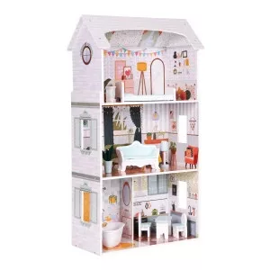 ECOTOYS Alice fa 3 emeletes, 4 szobás babaház, bútorokkal