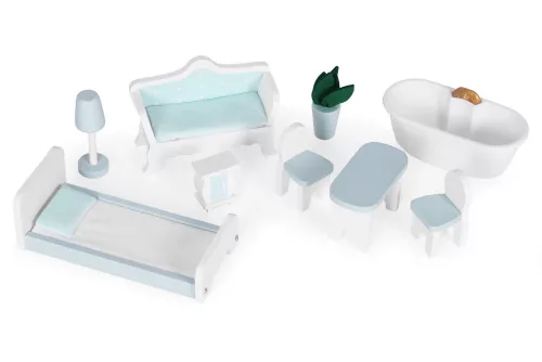 ECOTOYS Alice fa 3 emeletes, 4 szobás babaház, bútorokkal